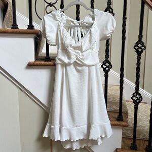 Lucy in the Sky Off White Ruffle Mini Dress w/ Back Ties | Women’s Size Large